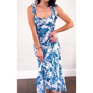 Floral Blue & White Dress Size Small: Zipper in back, adjustable straps 